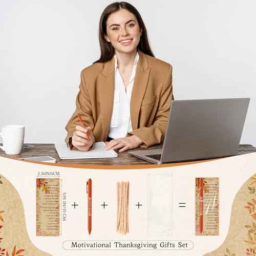 120 Sets Thanksgiving Gifts Set Fall Motivational Ballpoint Pen Inspirational Fun Plastic Pens with Autumn Thanksgiving Thank Cards for Coworker Employee Office Party Favor