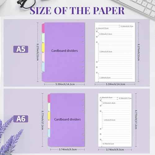 A5 Refill Paper Planner Inserts, 6-Hole Loose Leaf Paper, College Ruled Loose Leaf with Binder Dividers, Punched Notebook Refills for 6-Ring Refillable Binder, 240 Pages, White