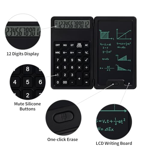Black Portable Calculator with Notepad & Stylus - Paperless Desk Accessory