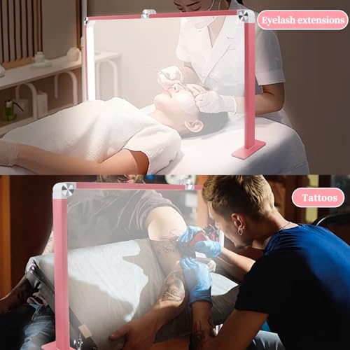 Half Moon Light for Nail Desk, 34.5In Foldable Square Nail Tech Lamp, 3000-6000K Dimmable Half Moon Nail Light for Manicure, Lash Eyelash Extension, Tattoo, Eyebrows, Crafts (Pink)