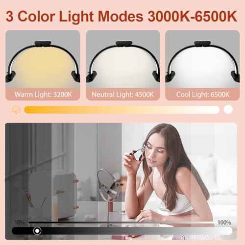 Half Moon Light for Nail Desk, 29" Adjustable Dimmable Nail Desk Lamp with Phone Holder, 3 Color & 10 Brightness Foldable Portable Manicure Lamp for Aesthetic Salon, 01Black
