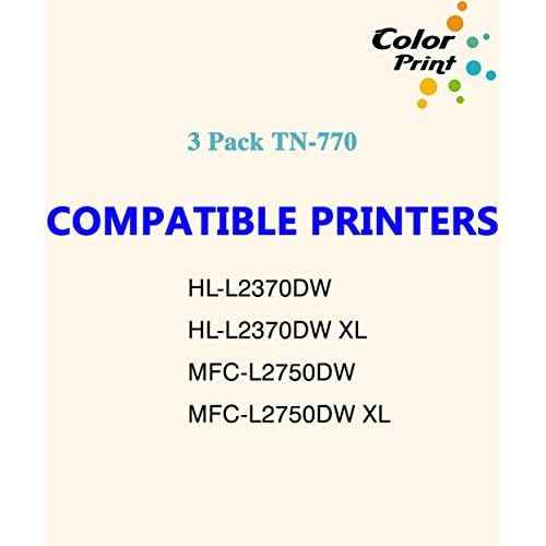 Color Print Compatible TN770 Toner Cartridge Black High Yield Replacement for Brother TN-770 TN 770 for HL-L2370DW HL-L2370DWXL MFC-L2750DW MFC-L2750DWXL HL-L2370DW XL MFC L2750DW Printer (3-Pack)