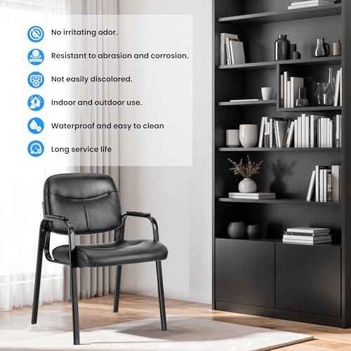 HealSmart Office Reception Guest Chair with Leather Padded Arm Rest for Waiting Room, Lobby Home Desk Table Side Chairs for Elderly, Seniors, Black