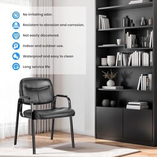 HealSmart Leather Padded Office Guest Chair with Arm Rest — Reception Waiting Room Chair, Black