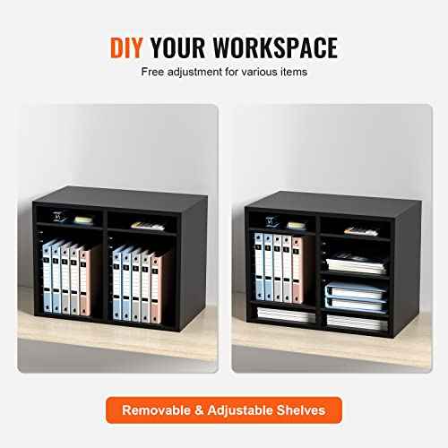 VEVOR Literature Organizers, 12 Compartments Office Mailbox with Adjustable Shelves£¬Wood Literature sorter 20.4x12x16.1 inches for Office, Home, Classroom, Mailrooms Organization, EPA Certified Black