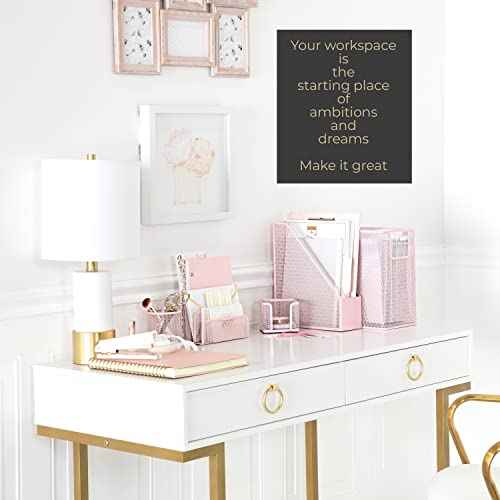 BLU MONACO 5 Piece Office Supplies Pink Desk Organizer Set - with Desktop Hanging File Organizer, Magazine Holder, Pen Cup, Sticky Note Holder, Letter sorter - Pink Desk Accessories for Women Office