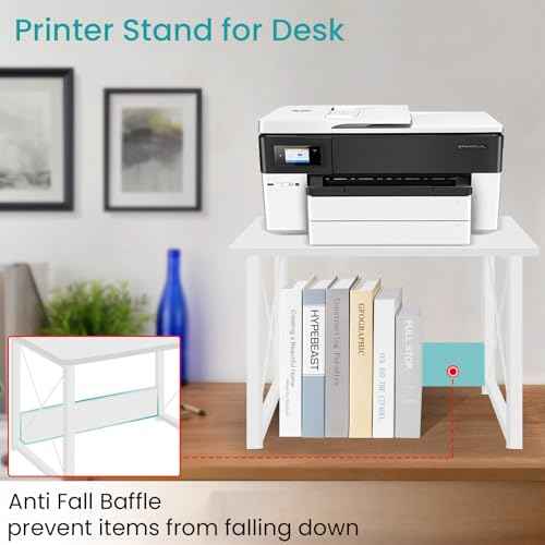 ELITEROO Desktop Printer Stand with Storage, Printer Stand Shelf Desk Organzier for Home/Office, Modern Wood Printer Riser Under Desk Small Table for Printer Fax Machine Copier Scanner (White)