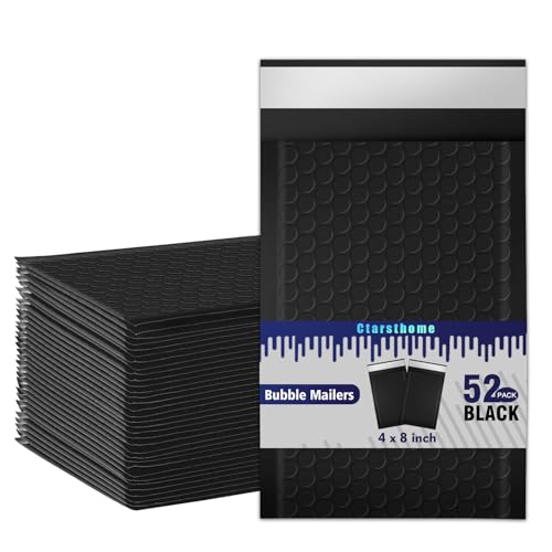 Ctarsthome Black 4x8 Inch Bubble Mailers 52 Pack Self Seal Padded Envelopes