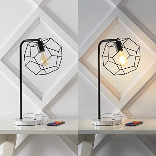 JONATHAN Y JYL1132A Penta 23.5" Industrial Farmhouse Head-Adjustable Iron LED Task Lamp with USB Charging Port Contemporary, Modern Bedside Desk Nightstand Lamp, Black