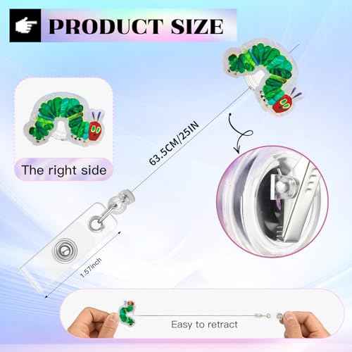 The Very Hungry Caterpillar Badge Reel, Funny Badge Reels Retractable, Name Badge Holder Reel ID Clip, Cute Animal Pediatric Decorative for RN LPN CNA MA Medical Worker Teacher Nurse Badge Accessories