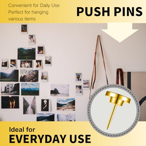 Gold 30PCS Metal Thumb Tacks for Wall - Heavy Duty Push Pins, Anti-Rust