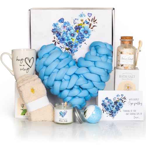 Sympathy Gift Baskets, Condolences Memorial Gifts for Bereavement Grief - Sorry for Your Loss Thinking of You Box, Grieving Care Package for Women Men Friends, in Memory of Loved One(Blue Pillow)