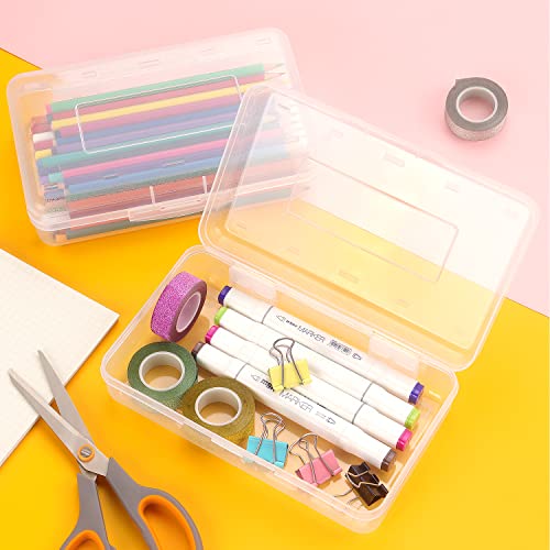 Tamaki White Plastic Pencil Box with Large Capacity, Clear, Stackable, 8.1 x 4.7 inches