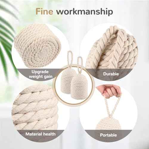 Decorative Door Stop Rope Door Stop with Handle 4.72 ''d x 11.42''h 5.4lb Heavy Weight Stoppers for Window Wedge Bookend Home Wedge to Keep Open (White,2 Pcs)
