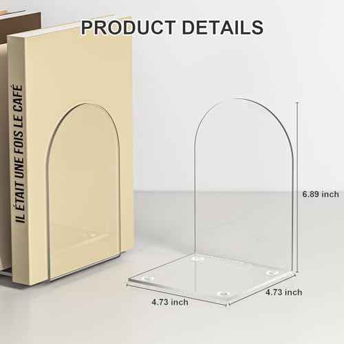 Acrylic Bookends 4 Pieces, Clear Bookends for Shelves, Book Ends for Shelves and Desktop Organizer, Transparent Shelf Book Stopper to Hold Books for Home Office Supplies