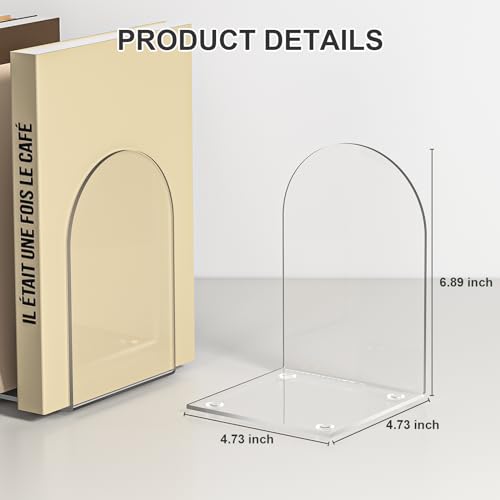 ALOTCHE 4 Pieces Acrylic Bookends - Clear Book Ends for Shelves & Office