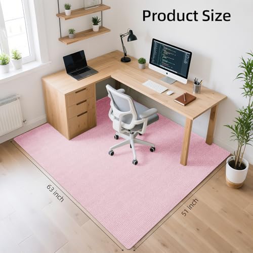 Office Chair Mat for Hardwood Floors 63" x 51", Durable Non-Slip Large Tile Floor Protector, Anti-Scratch Thick Heavy-Duty Recyclable Gliding Desk Mats for Computer Rolling Chairs, Pink