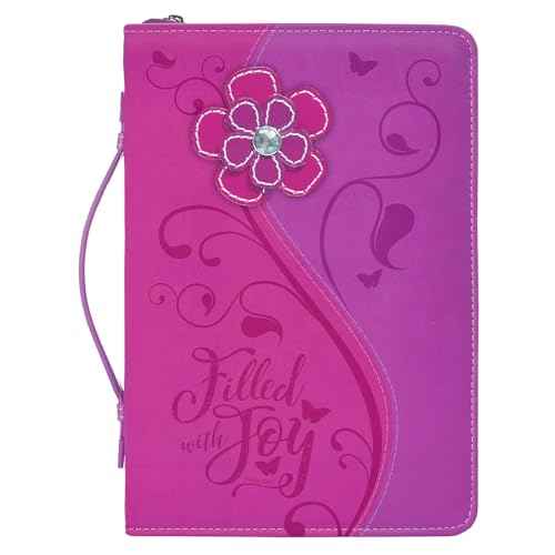 Filled with Joy Psalm Daisy Floral Hot Pink Medium Faux Leather Bible Cover