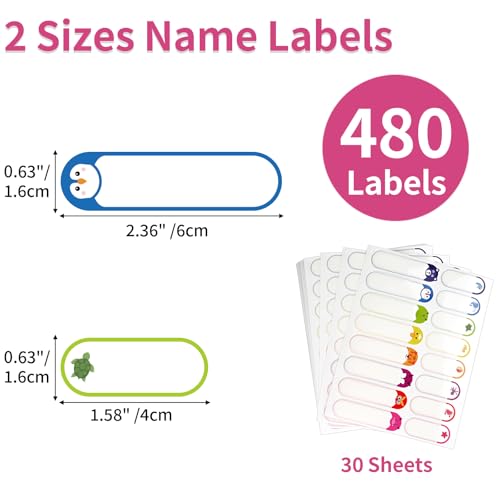 Animal Waterproof Labels for Kids' Items - 480 Pack Daycare Name Stickers