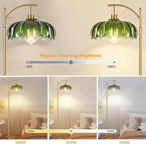 QIYIZM 02-Floor Lamp Dimmable Gold Mid Century Modern Tall Arc Light with Remote