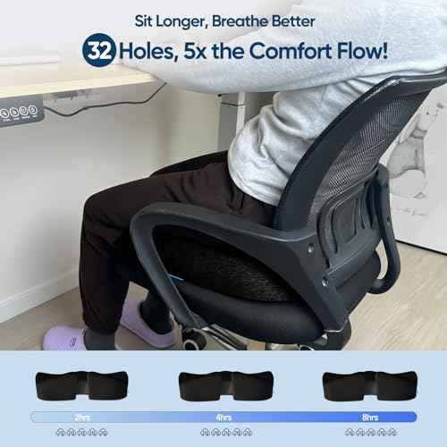 Gel Seat Cushions for Office Chairs Tailbone Pain Relief/Pressure Relief/Sciatica Pain, Memory Foam Breathable Chair Cushions for Back Pain/Butt Pillow Fits Computer Chair/Car/Wheelchair
