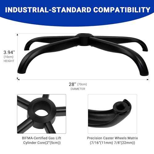 28" Heavy Duty Office Chair Base Replacement Parts for Most Office/Desk Chair - 2400 Lbs Capacity Matte Black Metal Chair Legs with Universal Casters Sockets