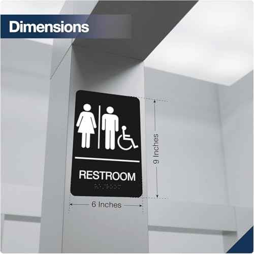 Restroom Sign - ADA Compliant Braille Handicap Restroom Signs for Business with Double Sided 3M Tape - ABS Plastic Unisex Restroom Sign 9¡± x 6¡±- Pack of 10 for Offices and Restaurants