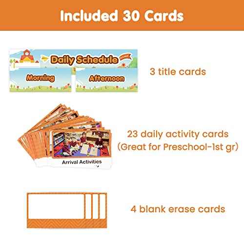 Auchq Daily Schedule Pocket Chart, Visual Schedule for Kids with 23 Activity Cards, 8+1 Pockets, 4 Blank Dry-Erase Cards Included, Great for Classroom Preschool-1 st Gr.(17¡¯¡¯ x 38.5¡¯¡¯ in)