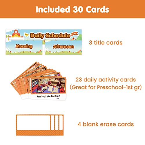 Kids Visual Schedule Pocket Chart with 23 Activity Cards & Dry-Erase Cards