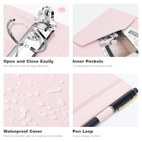 Pink Leather 3-Ring Binder, 1 Inch Ring, Letter Size Organizer for Documents