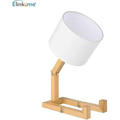 ELINKUME Robot Bedside Lamp, Fabric Lampshade Match Foldable Solid Wood Body, Creative E27 Screw Table Lamp for Bedroom Living Room