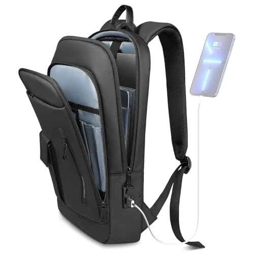 Backpack for Men, Slim Laptop Backpack with USB Charging Port, 15.6 Inch Lightweight Business Travel Backpack, Water Resistant Laptop Bag for Work Office College-Black