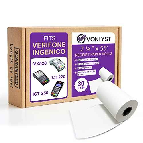 Thermal Paper Roll 2 1/4 x 55 for Verifone Vx520 Ingenico ICT220 ICT250 FD400 (30 rolls)