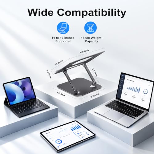 Orlian Adjustable Aluminum Laptop Stand for 11-16 inch Laptops - Black, 16 inch
