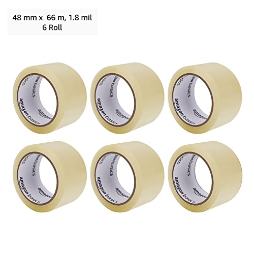 Amazon Basics Clear Packing Tape 1.9in x 60.3yds, 1.8mil Thickness, 6 Rolls – Sealing & Moving Tape
