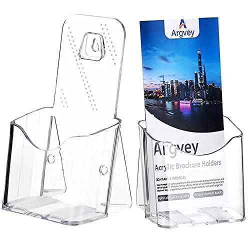 Acrylic Brochure Holder 4x9 Inch, Clear Pamphlet Holder Display Stand for Trifold 4 Inch Flyers, Booklets, Table Signs, Plastic Rack Card Holder for Office, Home, Store, 2 Pack