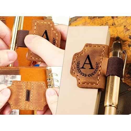 Custom Bygone Mark Bookmark with Pen Holder Personalized Magnetic Leather Bookmarks with Initial Magnetic Leather Pen Holder Bookmark for Reading Women and Men Gifts for Booklovers (Red, A)