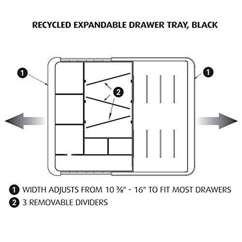 Expandable Drawer Organizer Tray for Office & Home, Adjustable 10.3-16 inch, Recycled Plastic