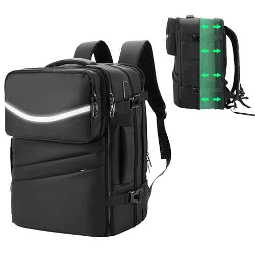 45L Expandable Travel Backpack for Men Women, Airplane Approved Weekender Bag,Waterproof Business Commuting17.3Inch Laptop Backpack,Travel Gifts for Men Women (Black)
