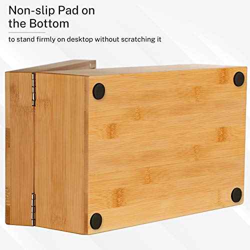 MaxGear Index Card Holder, 3 x 5 Inch Business Card Organizer for Desk with 4 Dividers, Bamboo Index Cards Box with A-Z Tabs Holds 600 Cards for Recipe Flash Storage