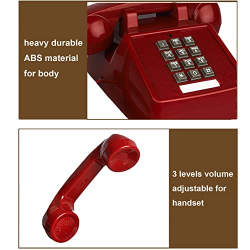 TelPal Landline Phones for Home Office Hotel School Corded Single Line Heavy Desktop Basic Telephone for Seniors Retro Classic Old Fashion Movie Decor Telephones with Loud Metal Bell Ringer (Red)