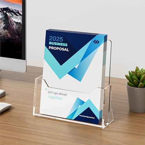 Acrylic Brochure Holder 8.5 x 11 inch 4 Pack, Clear Acrylic Plastic Flyer Holders for Literature Magazine Pamphlet Booklet Menu Journals Display Stand Desk Holder Countertop Organizer
