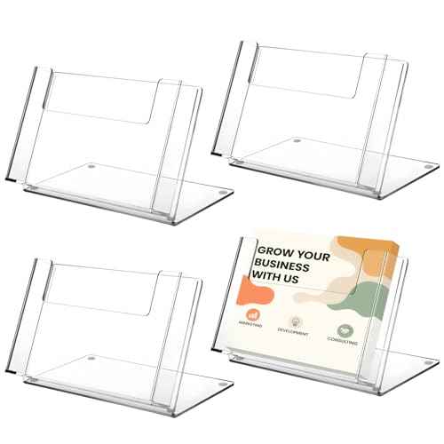 OMISTAR 4 PCS Postcard Brochure Holder Organizer, 6.4 x 4 Inch Acrylic Postcard Display Holder, Stand Clear Greeting Card Display Brochure Holder for Desk Table Home Office (4PCS-A)