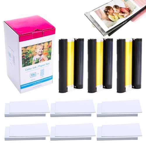 Replace for Canon Selphy CP1200 CP1300 Photo Paper and Ink, KP-108IN for CP1500 CP910 CP900 Photo Printer, 3 Color Ink Toners & 108 (4"x6") Glossy Photo Paper Set