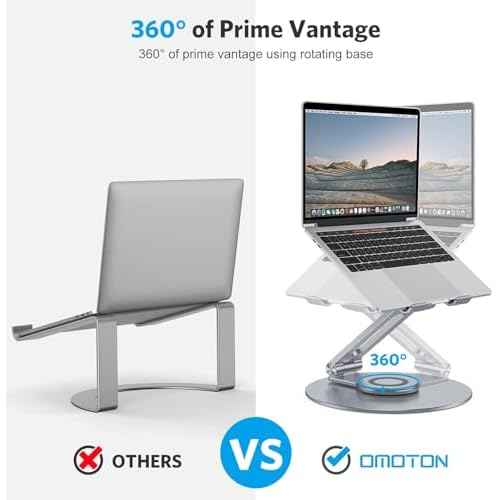OMOTON Adjustable Laptop Stand with 360 Rotating Base, Ergonomic Laptop Riser for Collaborative Work, Dual Rotary Shaft Fully Foldable for Easy Storage, Fits All Laptops up to 16 inches, CoolGrey