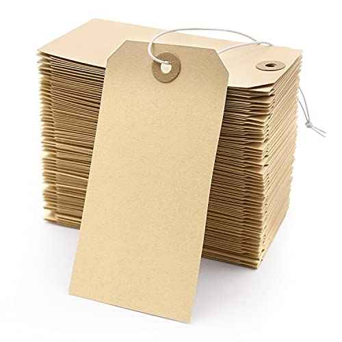 Blank Manila Shipping Tags with String - Coideal 350 PCS Cardstock Paper Price Gift Tags Attached Reinforced Hole, 4 3/4" x 2 3/8"
