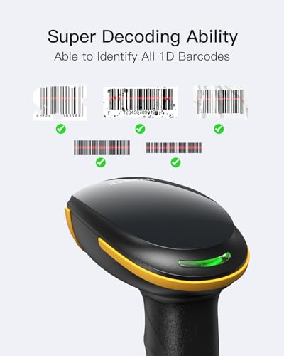 Inateck Wireless Bluetooth 1D Barcode Scanner with 2000mAh Battery - Handheld, Long Lasting