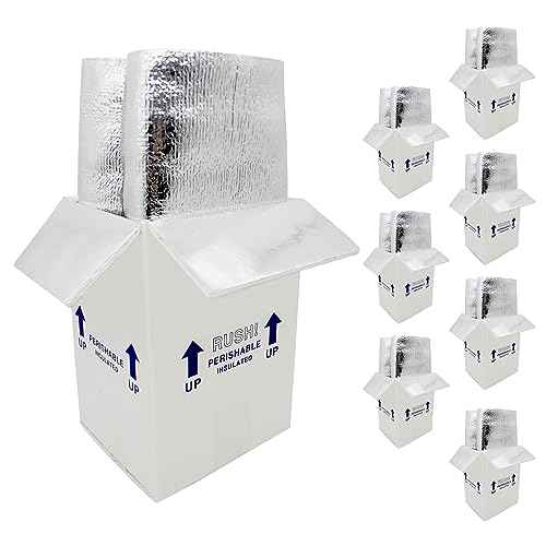 7x6x10¡° Small Insulated Shipping Boxes for Frozen Food, 8 Pack Double Insulated Carton with Aluminum Foil Insulated Bag Liner, Reusable Perishable Shipper Cooler Packaging Box