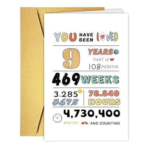Cute 9th Birthday Card for Girls Boys, Ideal 9th Birthday Gift from Mom Dad, 9 Years Old Birthday Card Gift For Son Daughter Children, Unique 9th Birthday Decorations for Grandson Granddaughter