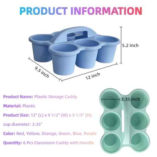 RAUVOLFIA 6 Pack Classroom Caddy Storage Basket with Handle, Plastic Drink Cup Caddy Holder, 6 Compartments for Kids, Table, Office, Arts, Crafts, Crayon, Marker, Pencil, School Supplies (Boho)